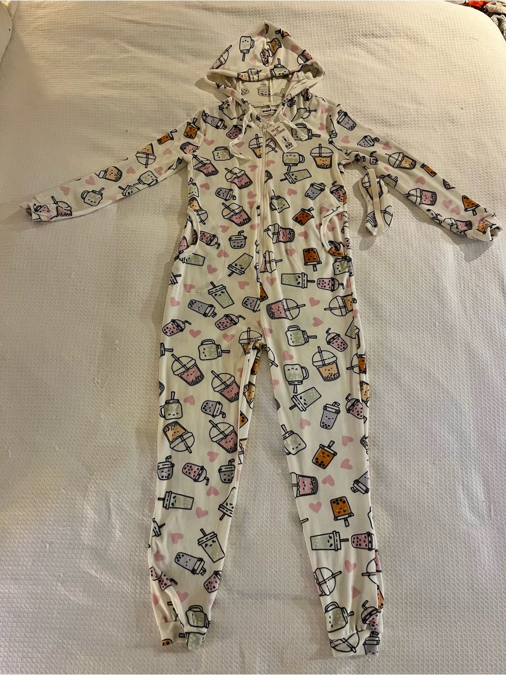 Cafe print adult fleece onesie NWT